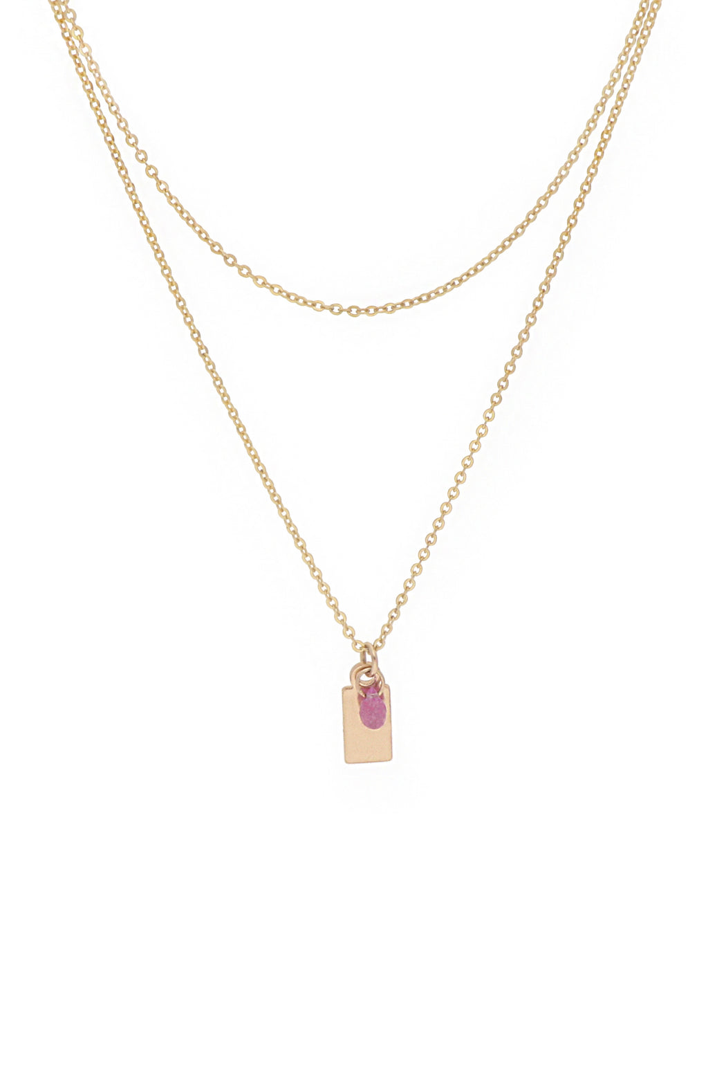 Blue Ruby Cause We Care Dog Tag Stone Gold Double Necklace