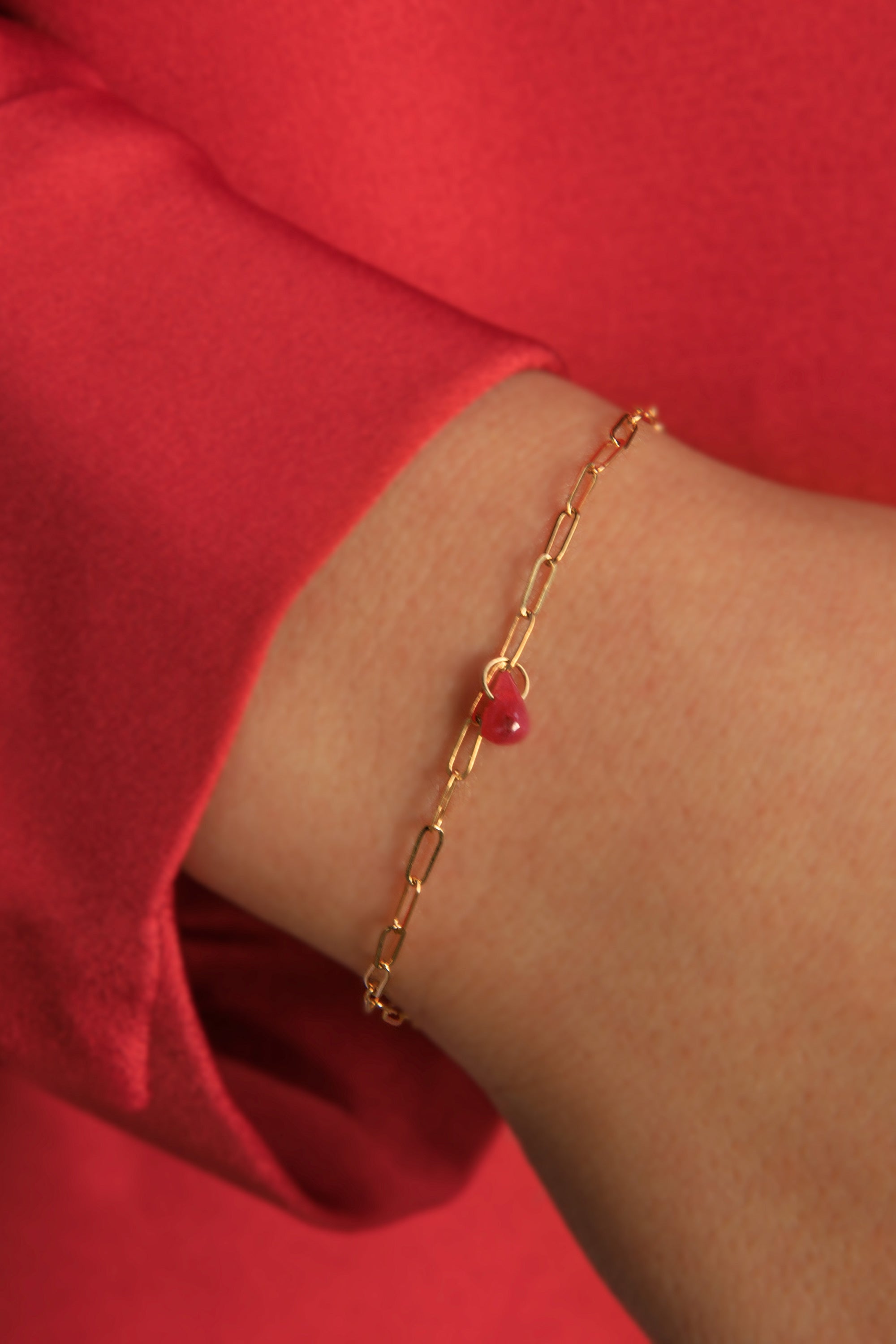 Blue Ruby Cause We Care Ruby Stone Link Chain Gold Bracelet