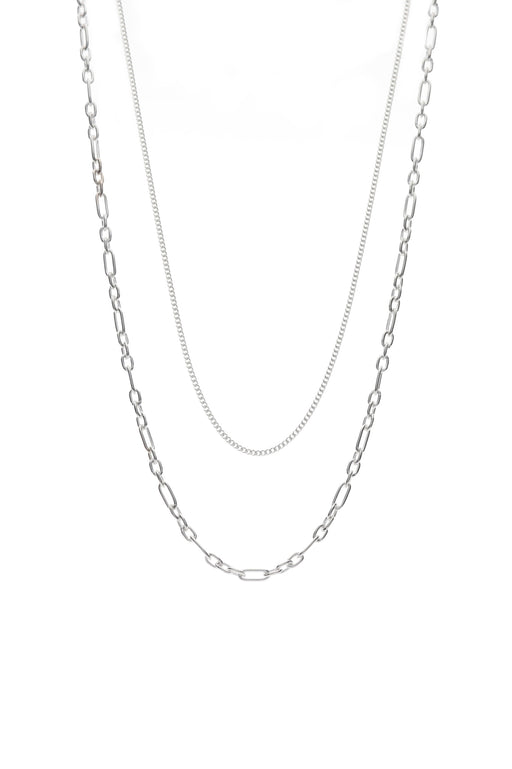 Two Row Long Short Curb Chain Necklace