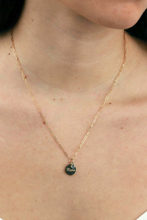 18" XS paperclip Mama Disc Stone Necklace
