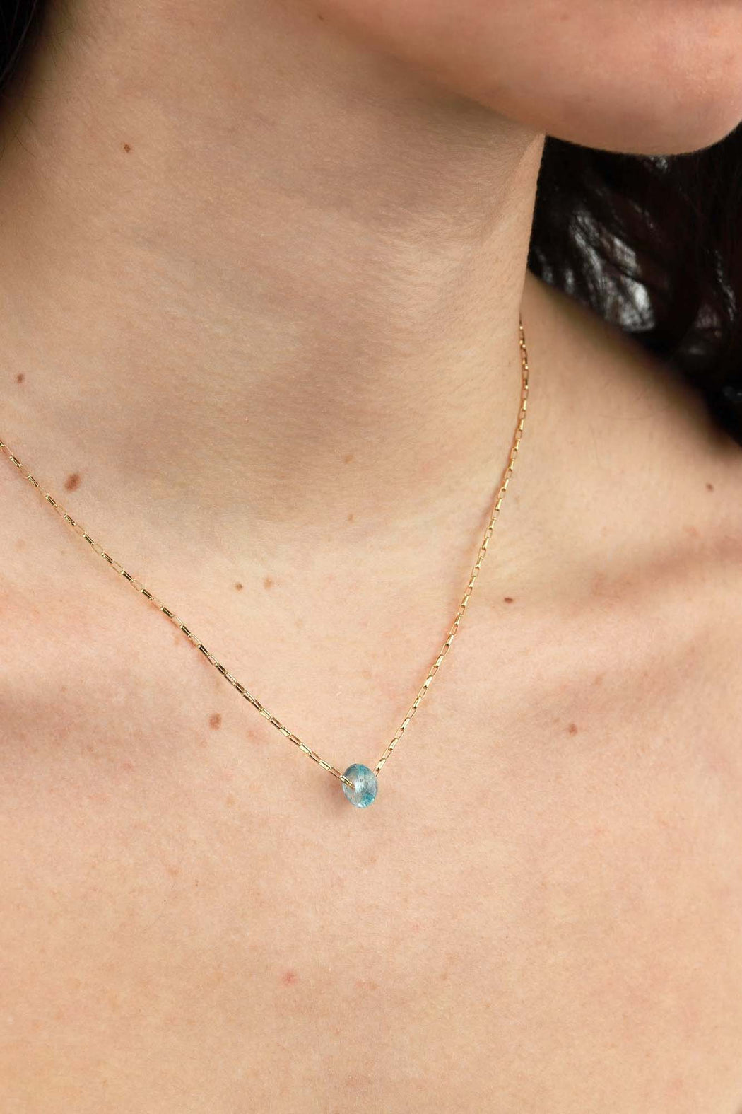 18" Small Rectangle Rolo Floating Stone Necklace
