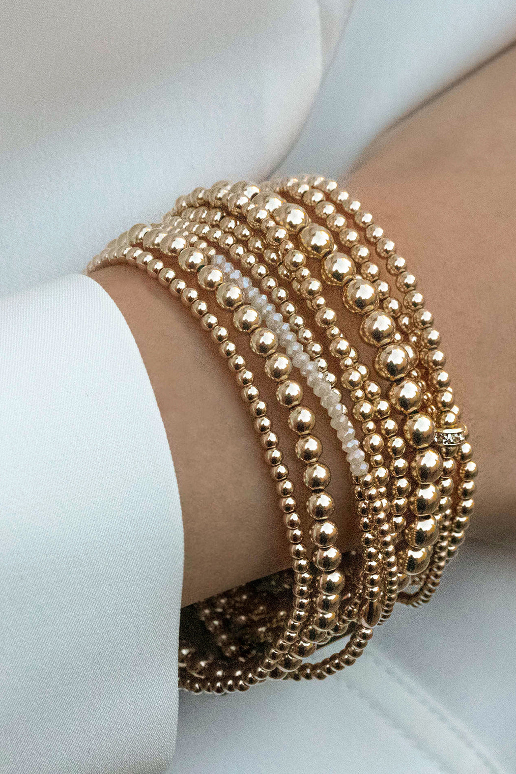2mm White Crystal Beaded Bracelet