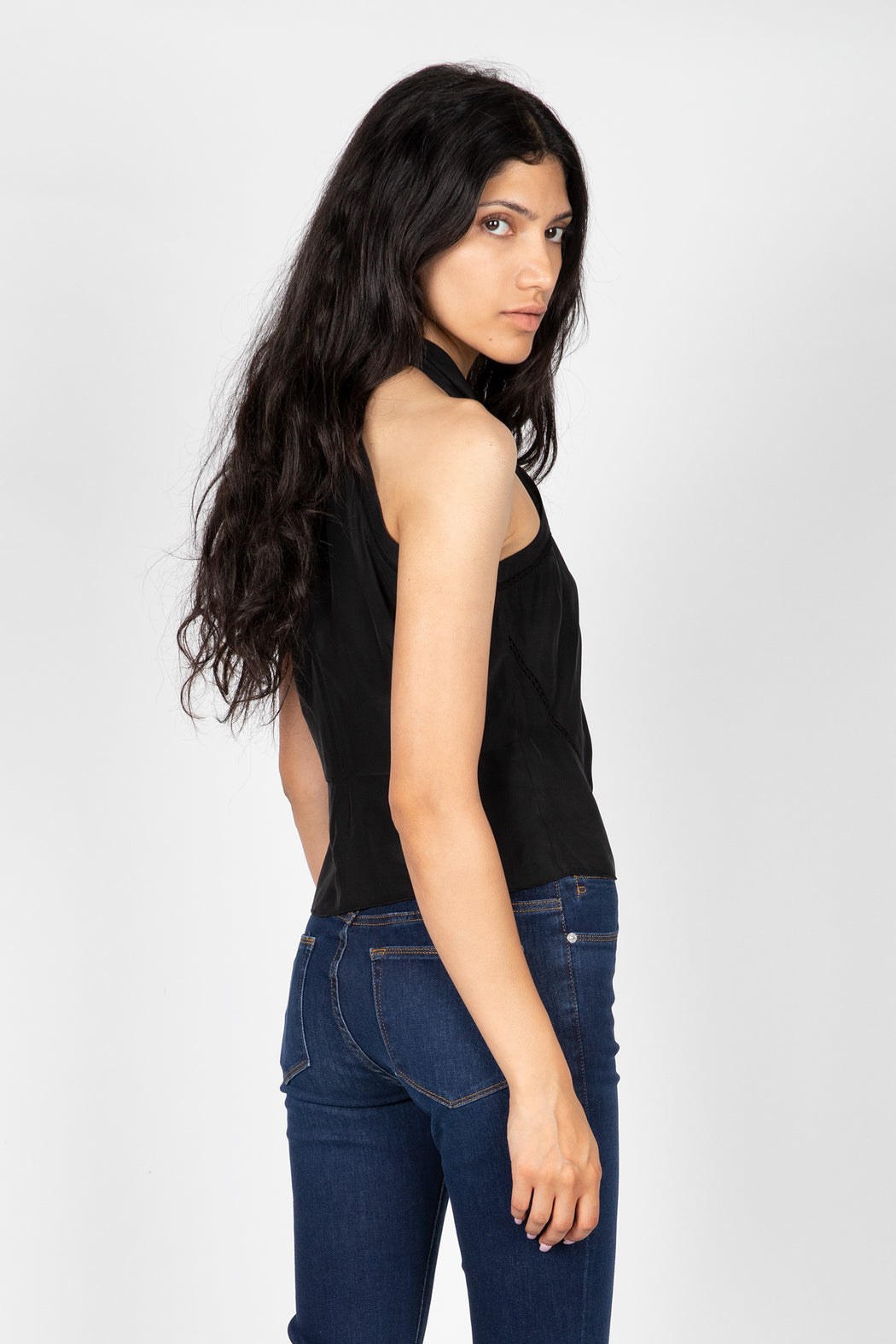 FRAME-Lace-Inset-Sleeveless-Top-Noir