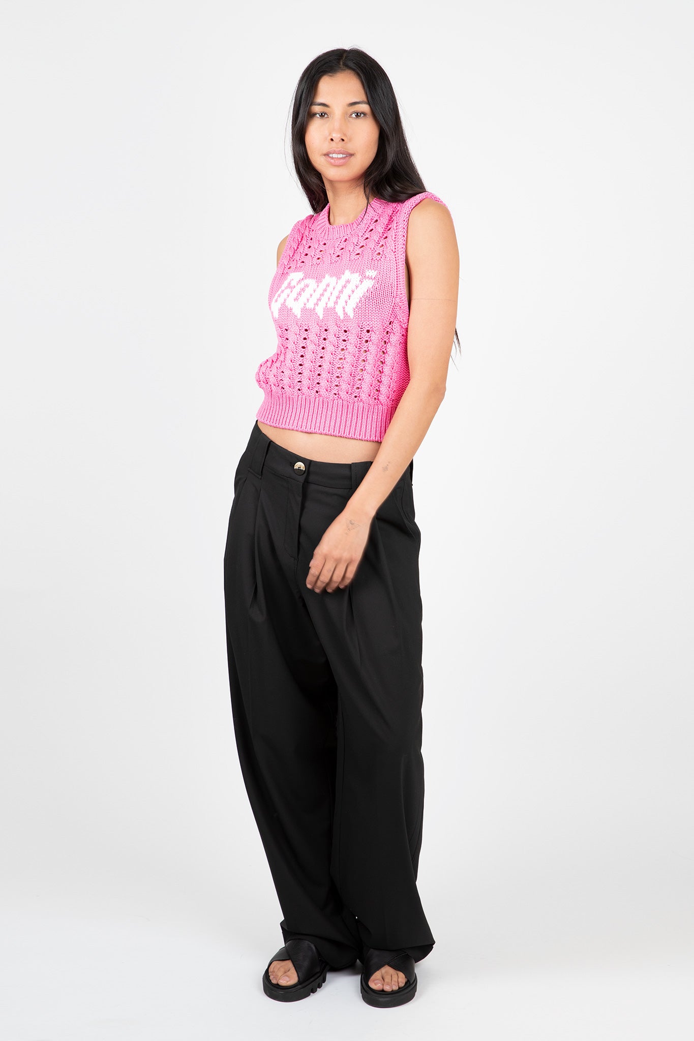Ganni-Drapey-Melange-Loose-Pleat-Pants-Black