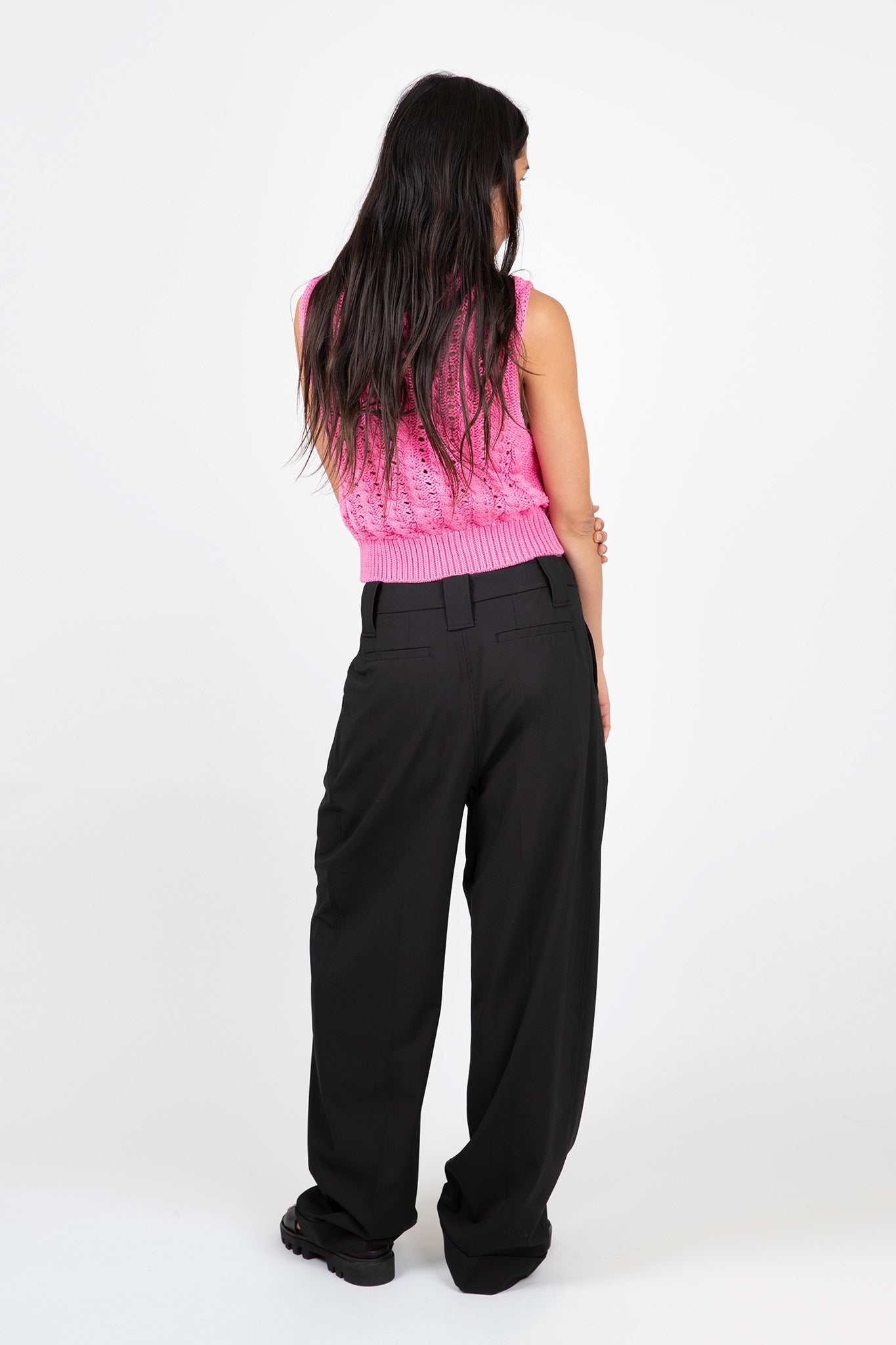 Ganni-Drapey-Melange-Loose-Pleat-Pants-Black
