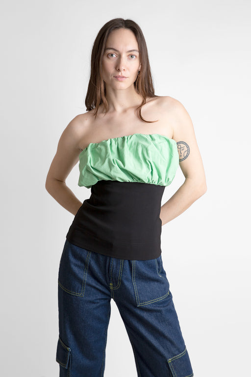 Ganni-Strapless-Taffeta-Combo-Top-Black