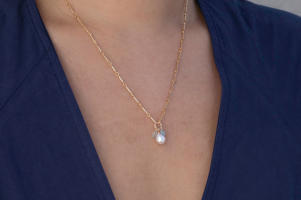 18” Bar Link Pearl Stone Drop Necklace