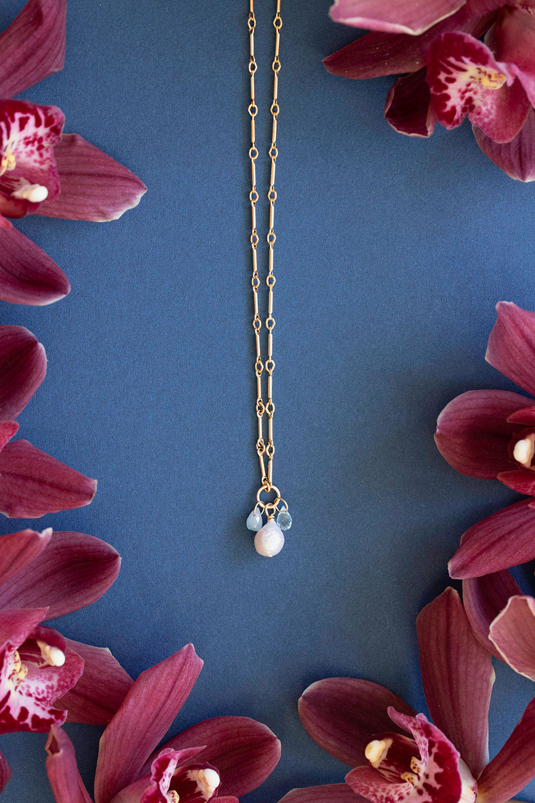 18” Bar Link Pearl Stone Drop Necklace
