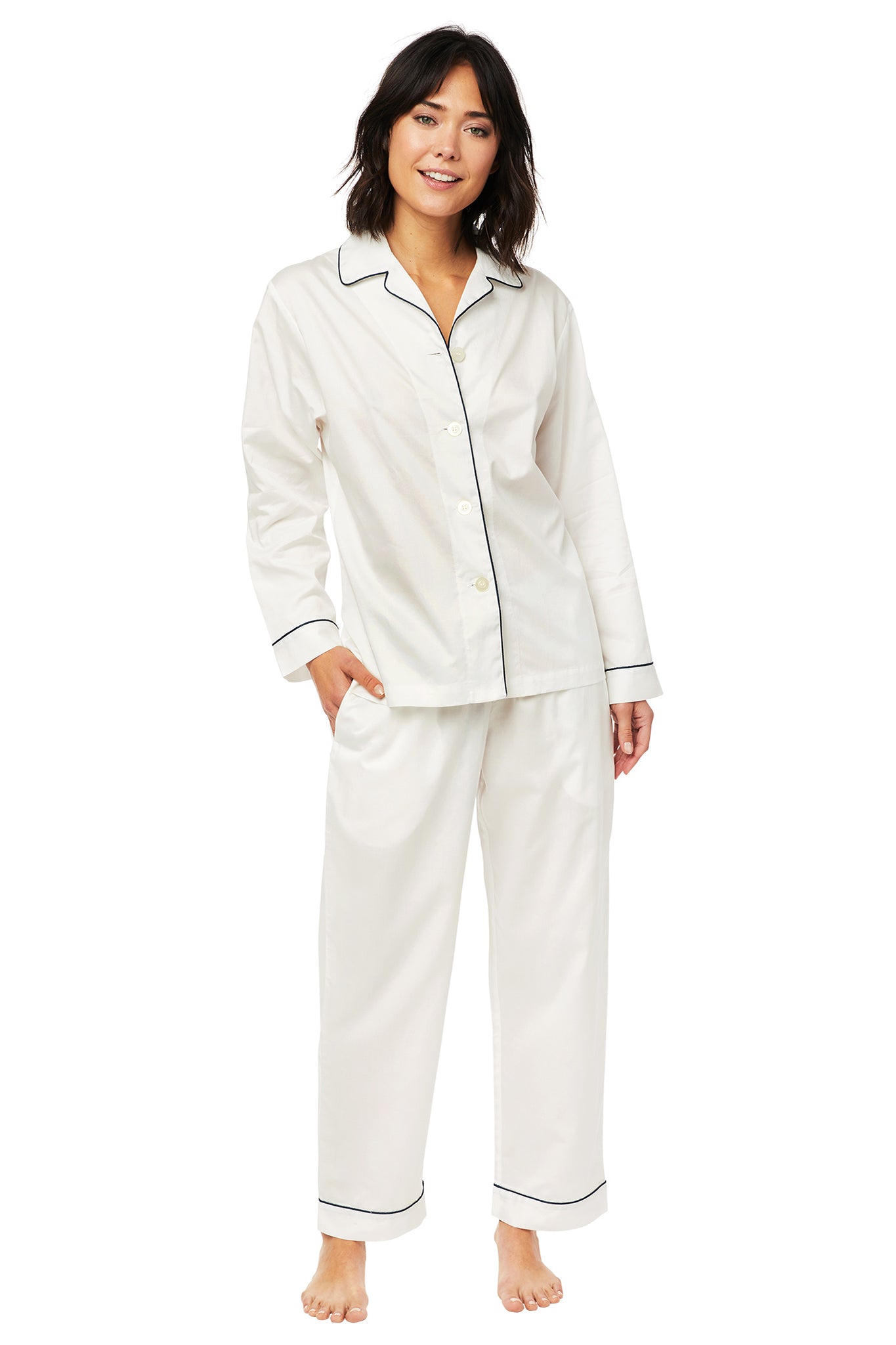 Classic White Luxe Pima Pajama Set Sleepwear The Cat's Pajamas   