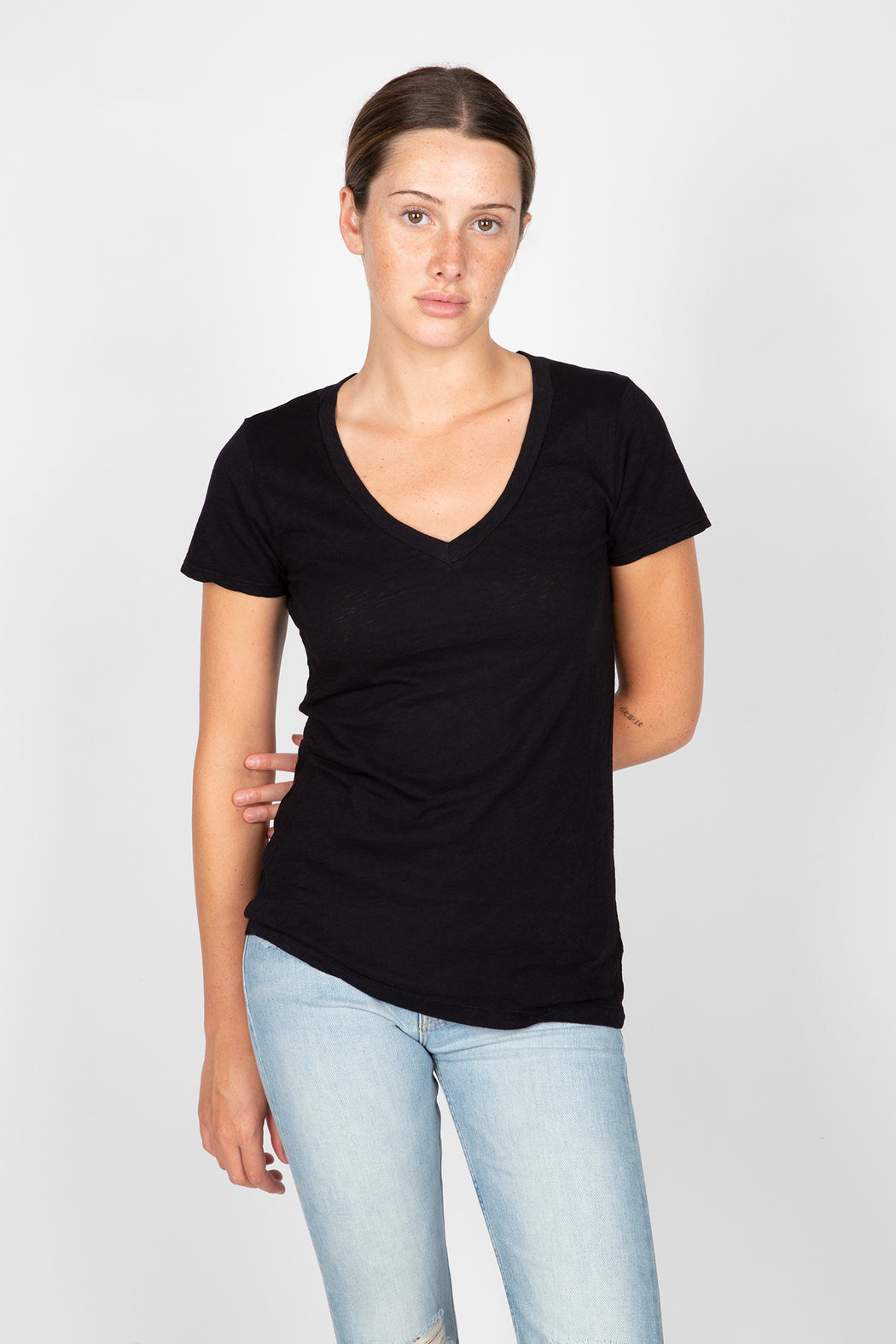 Velvet-Lilith-Cotton-Slub-V-Neck-Tee-Black