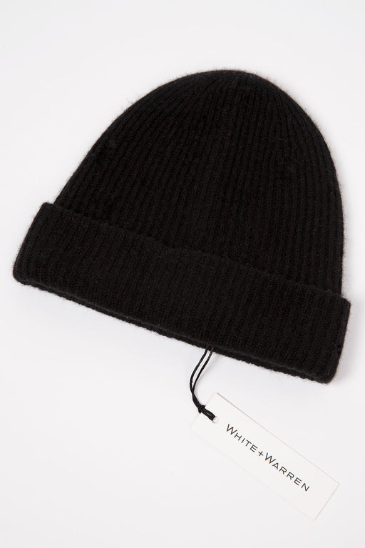 White-Warren-Cashmere-Plush-Rib-Beanie-Black