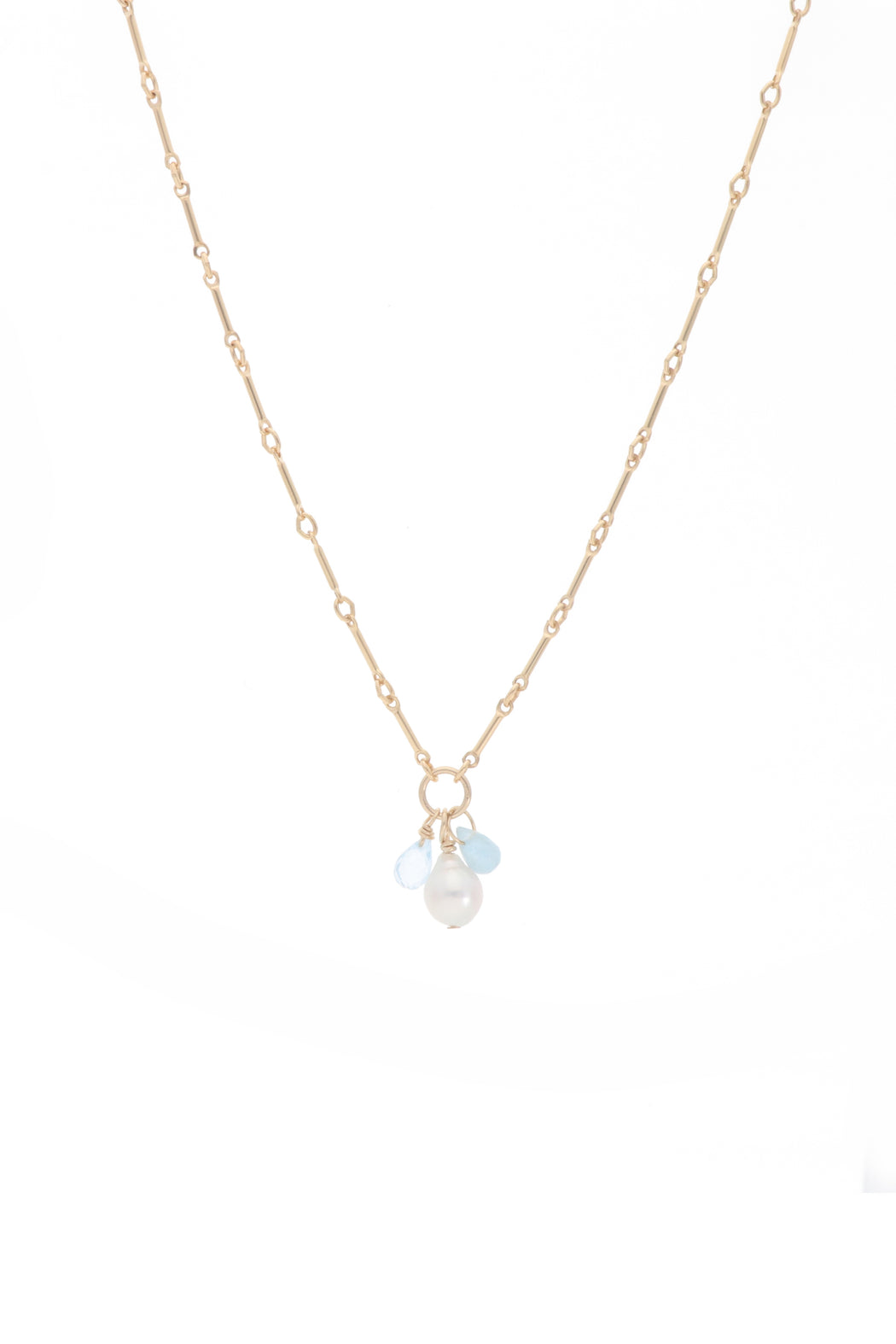 18” Bar Link Pearl Stone Drop Necklace